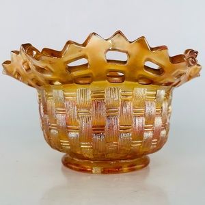 Antique Fenton Marigold / Orange Carnival Glass Bowl - Blackberry Basket Weave